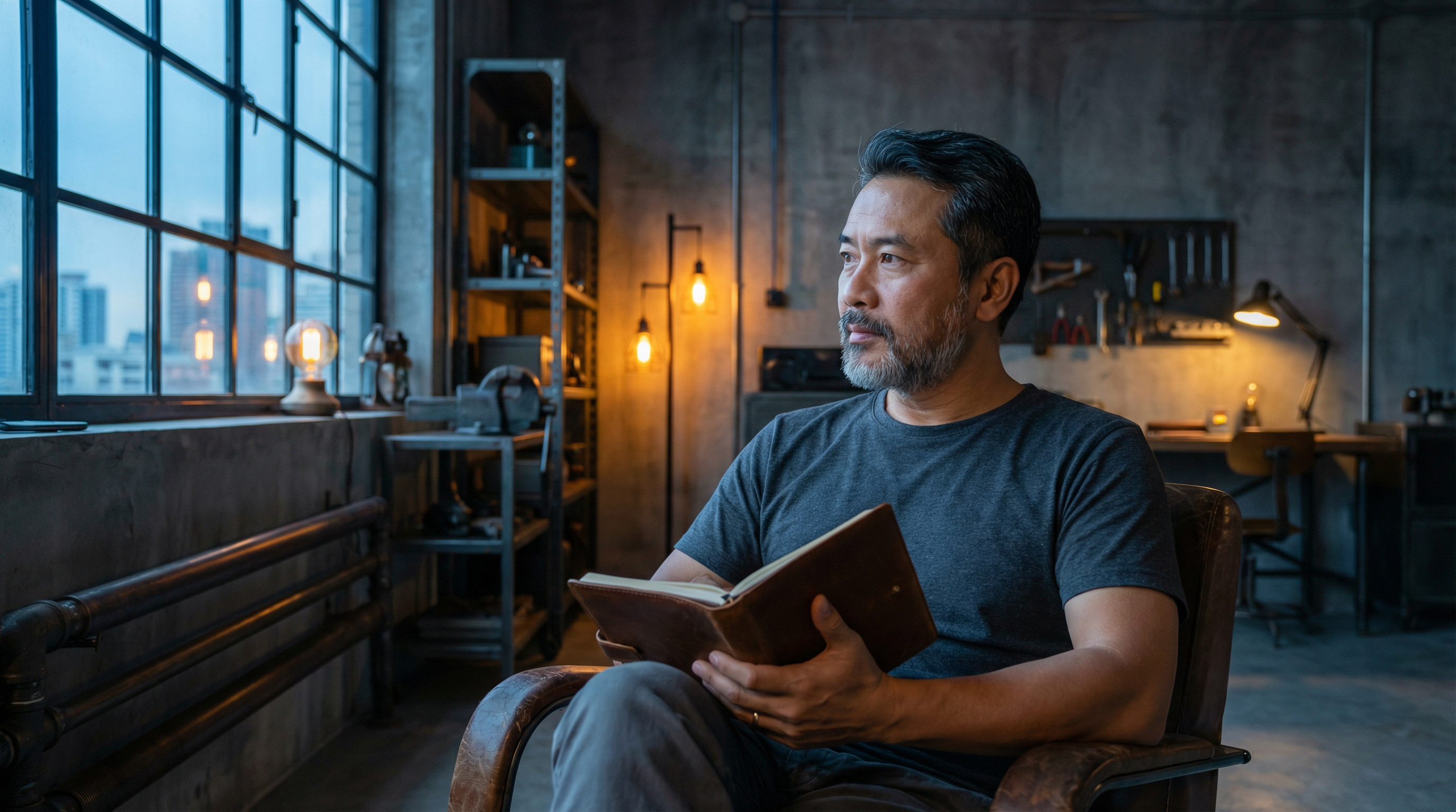 Man relaxing in industrial loft